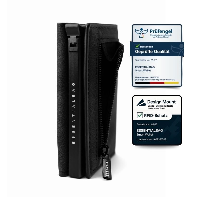 Rfid Schutz Schwarzes Leder Portemonnaie Herren Smart Wallet