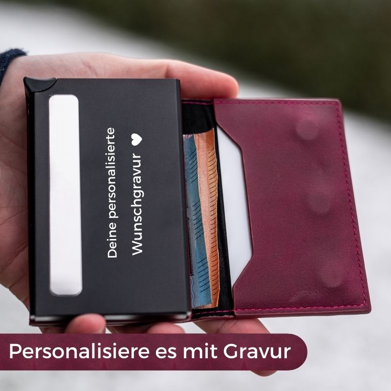 Smart Wallet 3.0, Portemonnaie, Geldbeutel, Cardholder, Veganes Leder, Klein mit Münzfach, Personalisiert mit Gravur, RFID-Schutz