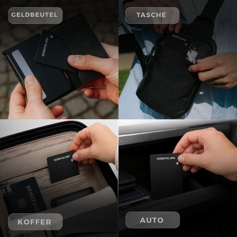 Tracker Karte in Geldbeutel, Tasche, Koffer und Auto